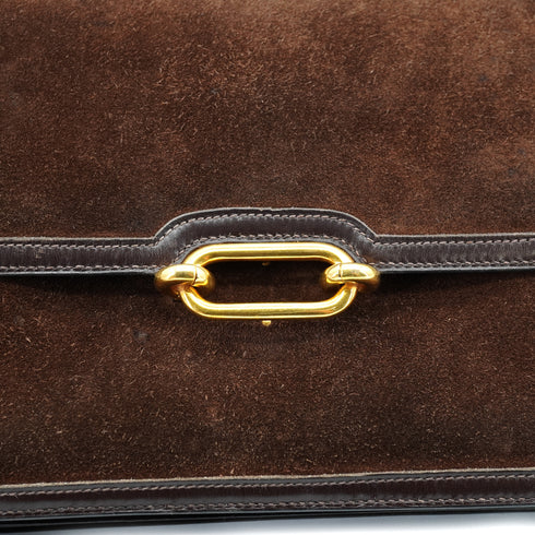 HERMES FONSBELLE CHOCOLAT DEBRIS BOX CALF SHOULDER BAG 1973 CIRCLE C GOLD HARDWARE 90327300