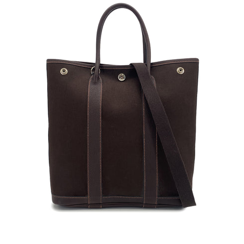 HERMES GARDEN FILE 28 PM MARRON TOILE OFFICIER HAND SHOULDER BAG 2005 SQUARE I 90327311