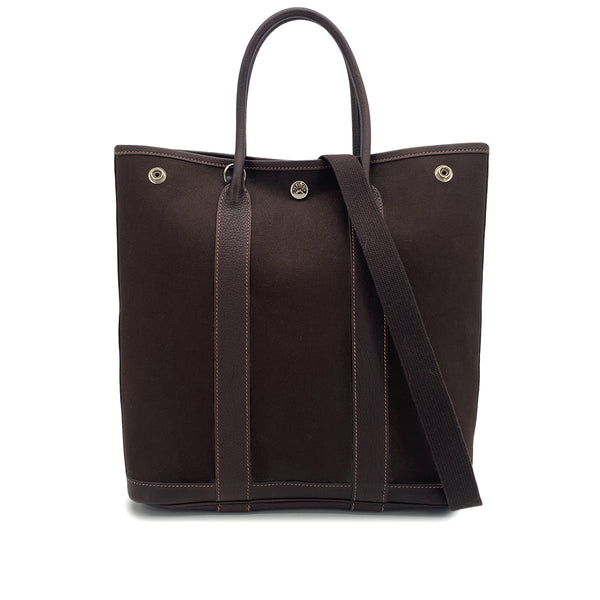 HERMES GARDEN FILE 28 PM MARRON TOILE OFFICIER HAND SHOULDER BAG 2005 SQUARE I 90327311