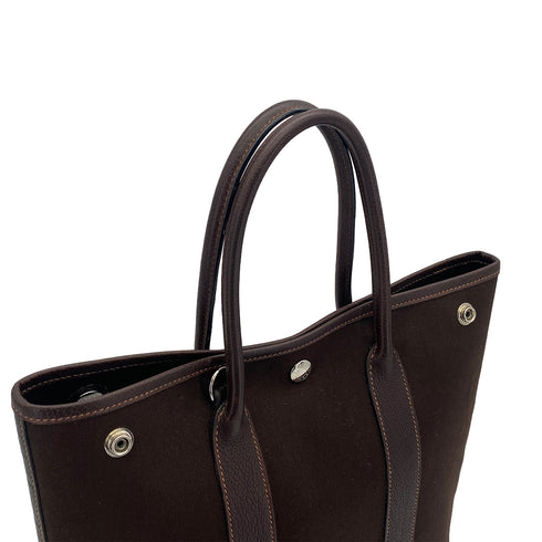 HERMES GARDEN FILE 28 PM MARRON TOILE OFFICIER HAND SHOULDER BAG 2005 SQUARE I 90327311