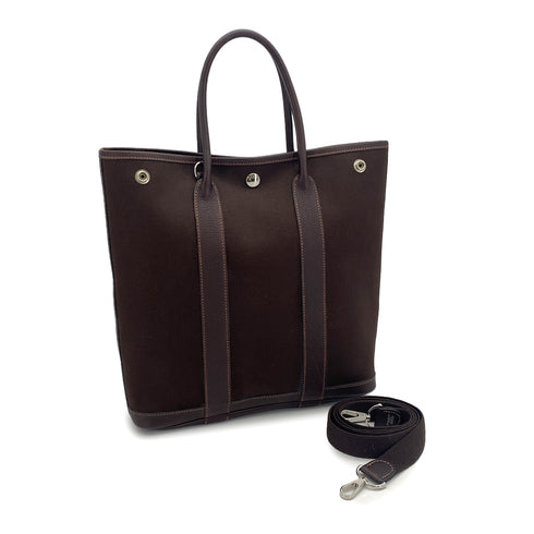 HERMES GARDEN FILE 28 PM MARRON TOILE OFFICIER HAND SHOULDER BAG 2005 SQUARE I 90327311