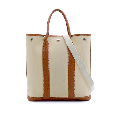 HERMES GARDEN FILE PM GOLD BETON VEAU NEGONDA TOILE MILITAIRE SHOULDER BAG 2020 Y STAMP 90342567