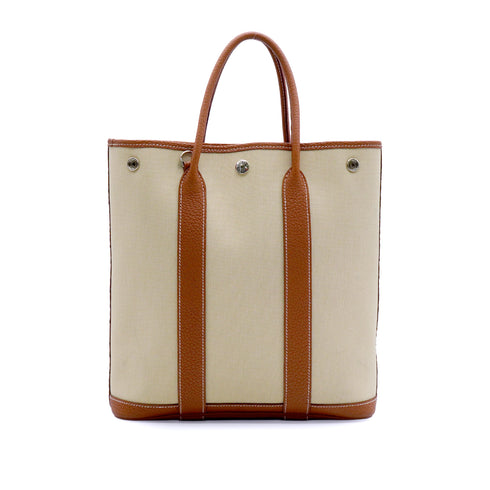 HERMES GARDEN FILE PM GOLD BETON VEAU NEGONDA TOILE MILITAIRE SHOULDER BAG 2020 Y STAMP 90342567