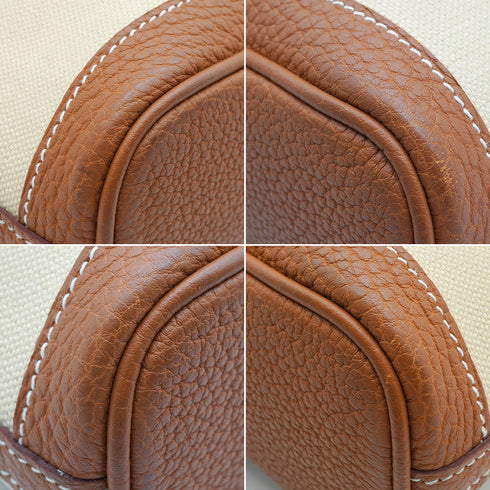 HERMES GARDEN FILE PM GOLD BETON VEAU NEGONDA TOILE MILITAIRE SHOULDER BAG 2020 Y STAMP 90342567