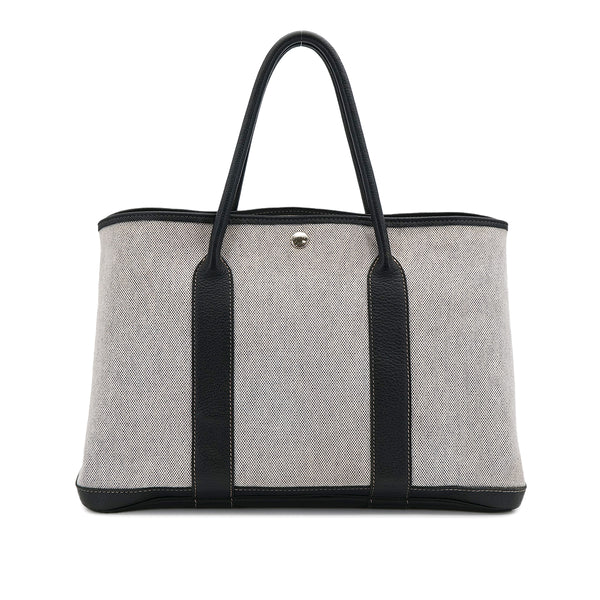 HERMES GARDEN PARTY 36 PM BLACK ECRU TOILE H BUFFLE SKIPPER TOTE BAG 2003 SQUARE G 90318623