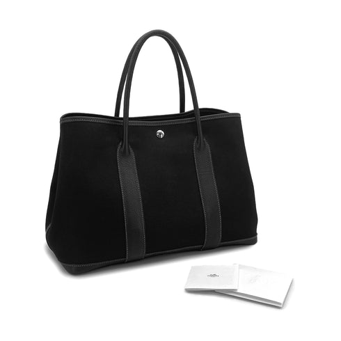 HERMES GARDEN PARTY PM BLACK TOILE OFFICIER VEAU NEGONDA HAND SHOULDER BAG 2003 SQUARE G 90325644