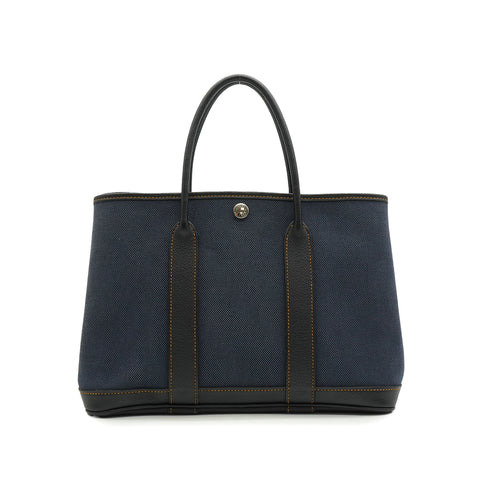 HERMES GARDEN PARTY TPM BLACK DENIM FONC BUFFLE SKIPPER TOILE H HAND BAG 2012 SQUARE P 90335887