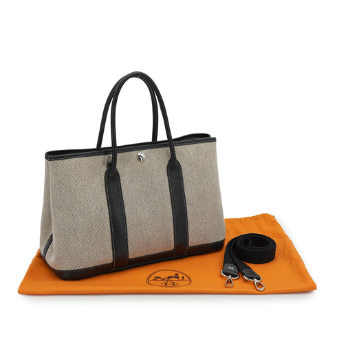 HERMES GARDEN PARTY TPM BLACK TOILE H VEAU NEGONDA HAND SHOULDER BAG 2006 SQUARE J 90330934
