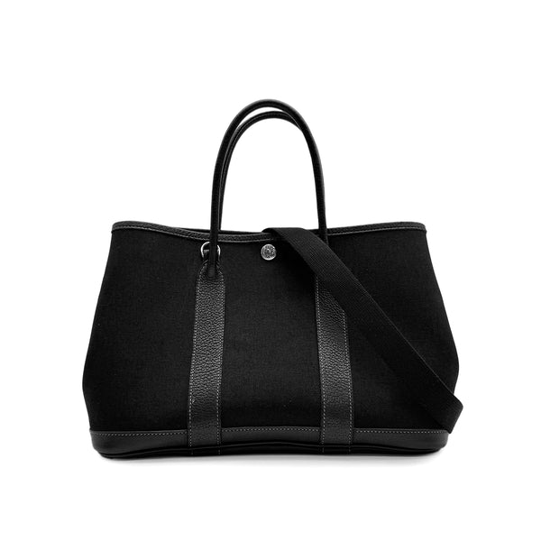 HERMES GARDEN PARTY TPM BLACK TOILE OFFICIER BUFFLE SKIPPER HAND SHOULDER BAG 2004 SQUARE H 90314341