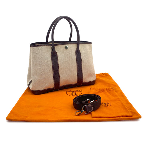 HERMES GARDEN PARTY TPM MARRON TOILE H HAND SHOULDER BAG 2004 SQUARE H 90317619