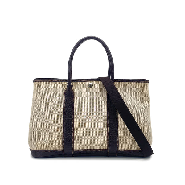HERMES GARDEN PARTY TPM MARRON TOILE H VEAU NEGONDA HAND SHOULDER BAG 2005 SQUARE I 90324741
