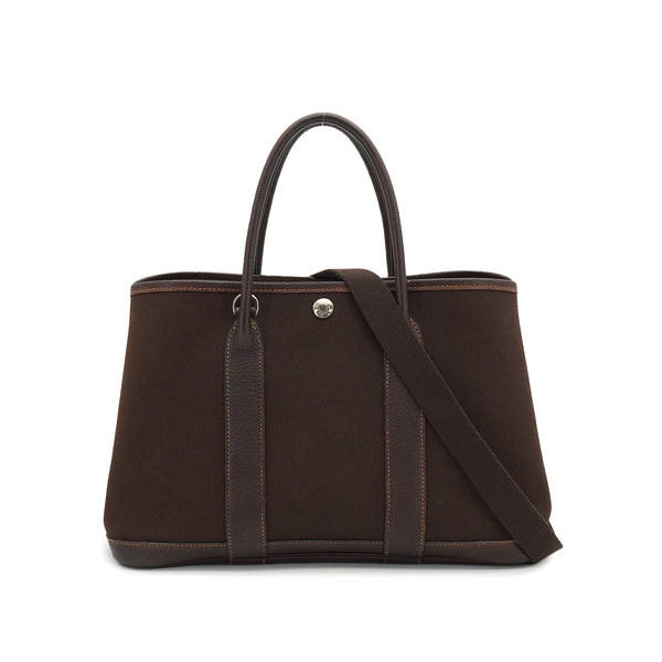HERMES GARDEN PARTY TPM MARRON TOILE OFFICIER TOTE BAG 2004 SQUARE H 90335150
