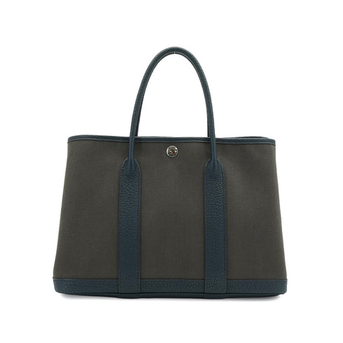 HERMES GARDEN PARTY TPM VERT DE GRIS BLUE DE PRUSSE TOILE CHEVRON VEAU NEGONDA HAND BAG 2015 T STAMP 90341719