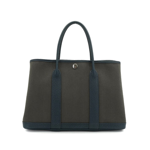 HERMES GARDEN PARTY TPM VERT DE GRIS BLUE DE PRUSSE TOILE CHEVRON VEAU NEGONDA HAND BAG 2015 T STAMP 90341719