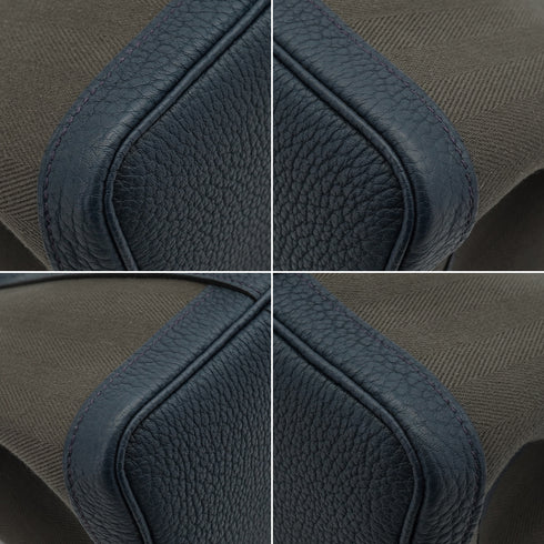 HERMES GARDEN PARTY TPM VERT DE GRIS BLUE DE PRUSSE TOILE CHEVRON VEAU NEGONDA HAND BAG 2015 T STAMP 90341719