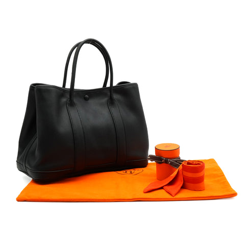 HERMES GARDEN PARTY TWILLY TPM BLACK VEAU GULLIVER HAND BAG 2006 SQUARE J 90348525