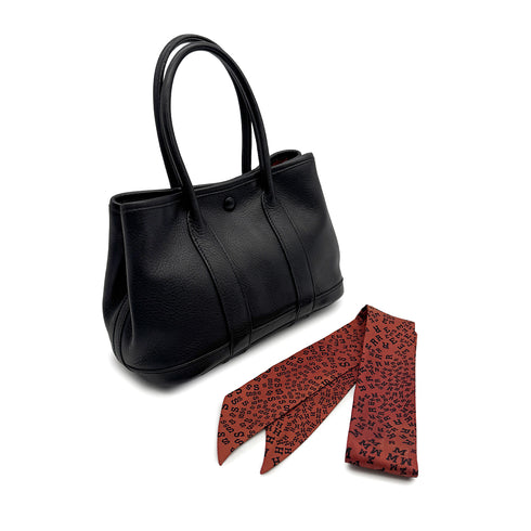 HERMES GARDEN PARTY TWILLY TTPM BLACK VEAU GULLIVER HAND BAG 2006 SQUARE J 90317718