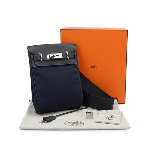 HERMES HAC A DOS PM CABAN BLEU MARINE TOILE BIVOUAC CANVAS VEAU SWIFT SHOULDER BAG 2024 W STAMP PALLADIUM HARDWARE 90339211