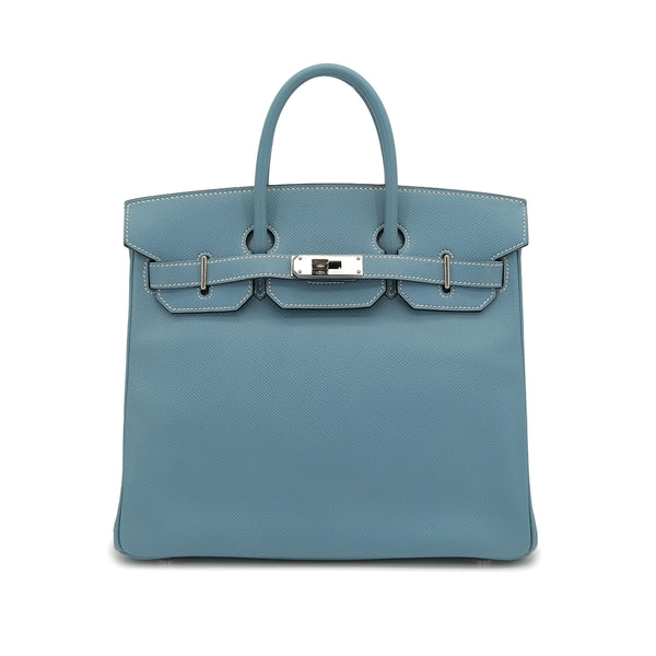 HERMES HAUT A COURROIES 28 BLUE JEAN VEAU EPSOM HAND BAG 2006 SQUARE J PALLADIUM HARDWARE 90324659