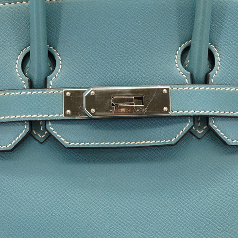 HERMES HAUT A COURROIES 28 BLUE JEAN VEAU EPSOM HAND BAG 2007 SQUARE K PALLADIUM HARDWARE 90347755