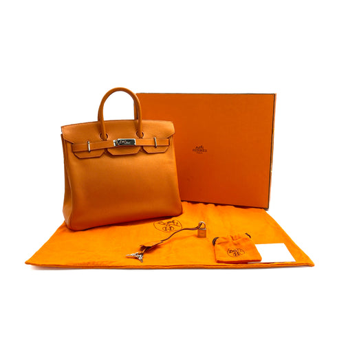 HERMES HAUT A COURROIES 28 ORANGE EPSOM HAND BAG 2007 SQUARE K PALLADIUM HARDWARE 90312506