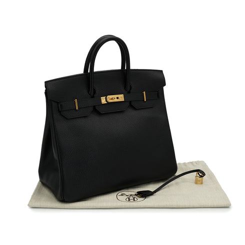 HERMES HAUT A COURROIES 32 BLACK ARDENNES HAND BAG 1995 CIRCLE Y GOLD HARDWARE 90334260