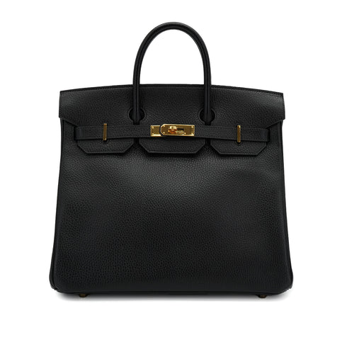 HERMES HAUT A COURROIES 32 BLACK ARDENNES HAND BAG 1995 CIRCLE Y GOLD HARDWARE 90334260