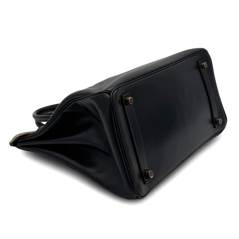 HERMES HAUT A COURROIES 32 BLACK BLANCCASSE OSTRICH BOXCALF HAND BAG 1995 CIRCLE Y GOLD HARDWARE 90325603