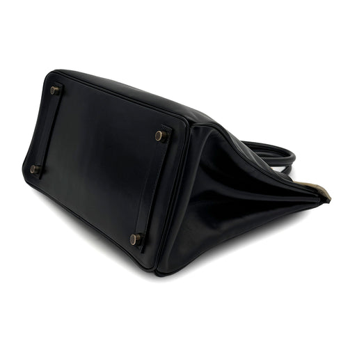 HERMES HAUT A COURROIES 32 BLACK BLANCCASSE OSTRICH BOXCALF HAND BAG 1995 CIRCLE Y GOLD HARDWARE 90325603