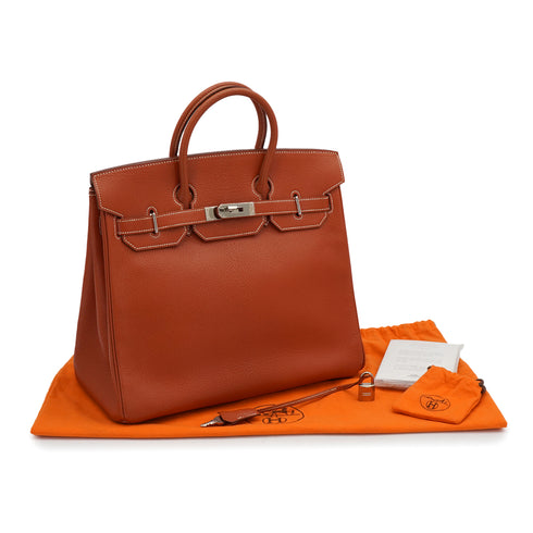 HERMES HAUT A COURROIES 32 BRIQUE CHEVRE HAND BAG 2006 SQUARE J PALLADIUM HARDWARE 90340497