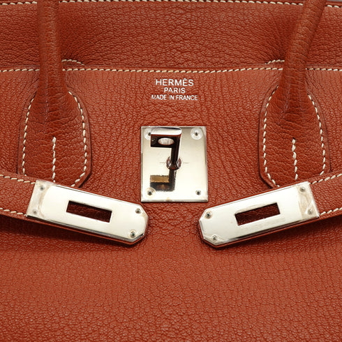 HERMES HAUT A COURROIES 32 BRIQUE CHEVRE HAND BAG 2006 SQUARE J PALLADIUM HARDWARE 90340497