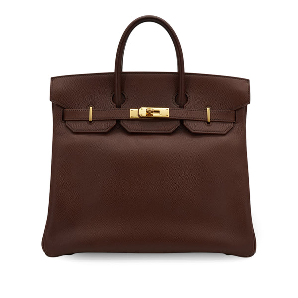 HERMES HAUT A COURROIES 32 HABANA COURCHEVEL HAND BAG 1995 CIRCLE Y GOLD HARDWARE 90340451