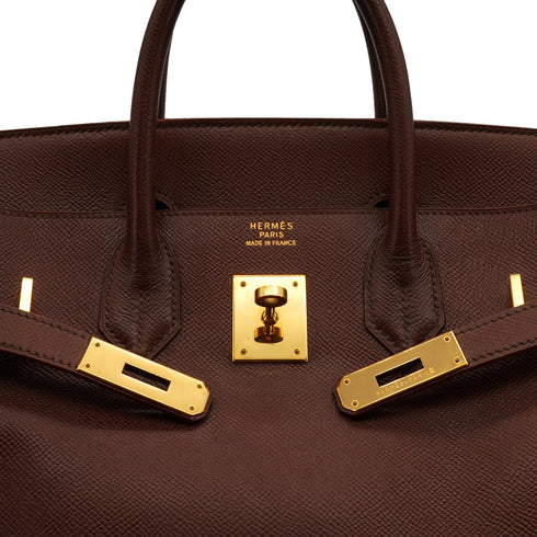 HERMES HAUT A COURROIES 32 HABANA COURCHEVEL HAND BAG 1995 CIRCLE Y GOLD HARDWARE 90340451