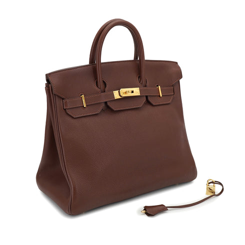 HERMES HAUT A COURROIES 32 MARRON FONCE TOGO HAND BAG 1997 SQUARE A GOLD HARDWARE 90332560