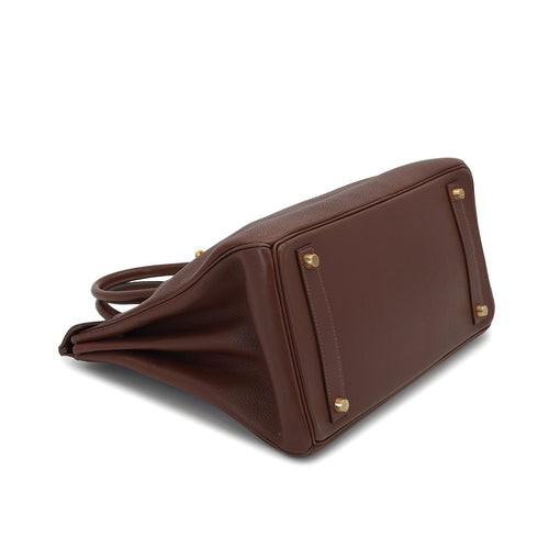 HERMES HAUT A COURROIES 32 MARRON FONCE TOGO HAND BAG 1997 SQUARE A GOLD HARDWARE 90332560