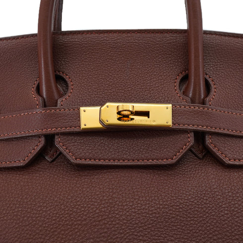 HERMES HAUT A COURROIES 32 MARRON FONCE TOGO HAND BAG 1997 SQUARE A GOLD HARDWARE 90332560