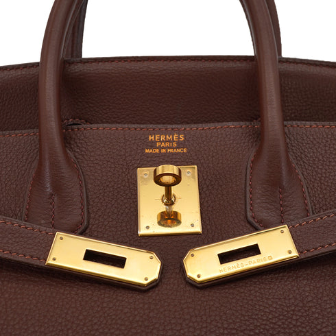 HERMES HAUT A COURROIES 32 MARRON FONCE TOGO HAND BAG 1997 SQUARE A GOLD HARDWARE 90332560