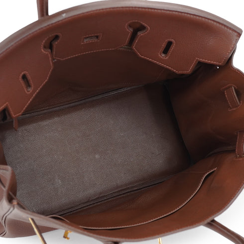 HERMES HAUT A COURROIES 32 MARRON FONCE TOGO HAND BAG 1997 SQUARE A GOLD HARDWARE 90332560