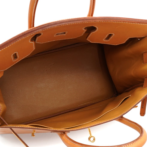 HERMES HAUT A COURROIES 32 NATURAL VEAU BARENIA HAND BAG 1997 SQUARE A GOLD HARDWARE 90346640