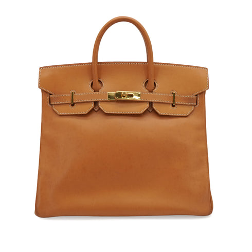 HERMES HAUT A COURROIES 32 NATURAL VEAU BARENIA HAND BAG 1997 SQUARE A GOLD HARDWARE 90346640