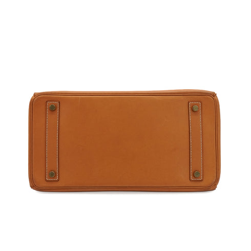 HERMES HAUT A COURROIES 32 NATURAL VEAU BARENIA HAND BAG 1997 SQUARE A GOLD HARDWARE 90346640