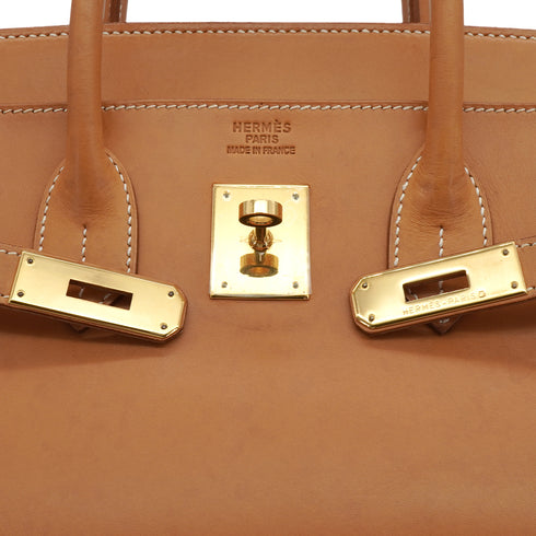 HERMES HAUT A COURROIES 32 NATURAL VEAU BARENIA HAND BAG 1997 SQUARE A GOLD HARDWARE 90346640