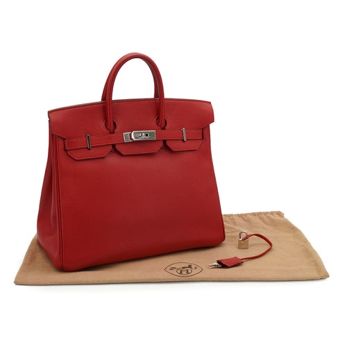 HERMES HAUT A COURROIES 32 ROUGE CASAQUE COUCHEVEL HAND BAG 2000 SQUARE D SILVER HARDWARE 90341716
