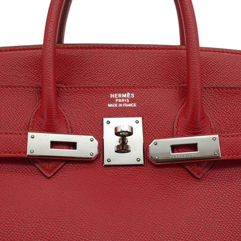 HERMES HAUT A COURROIES 32 ROUGE CASAQUE COUCHEVEL HAND BAG 2000 SQUARE D SILVER HARDWARE 90341716