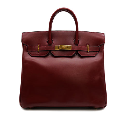 HERMES HAUT A COURROIES 32 ROUGE H BOXCALF HAND BAG 2002 SQUARE F GOLD HARDWARE 90314404