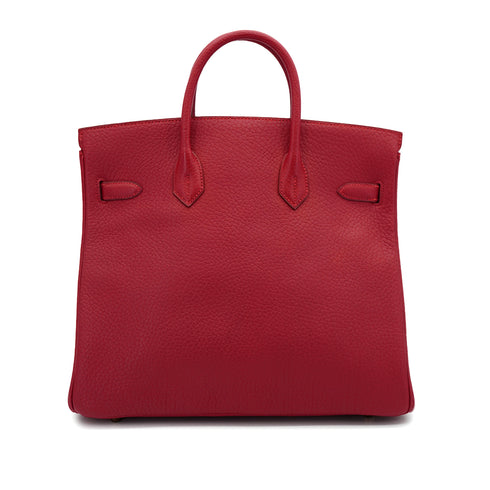 HERMES HAUT A COURROIES 32 ROUGE VIF FJORD HAND BAG 1993 CIRCLE W GOLD HARDWARE 90326656