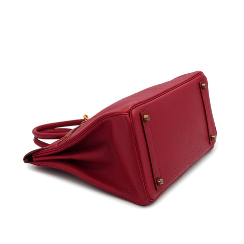 HERMES HAUT A COURROIES 32 ROUGE VIF FJORD HAND BAG 1993 CIRCLE W GOLD HARDWARE 90326656