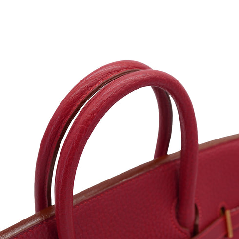 HERMES HAUT A COURROIES 32 ROUGE VIF FJORD HAND BAG 1993 CIRCLE W GOLD HARDWARE 90326656