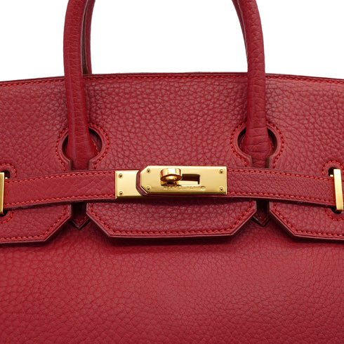HERMES HAUT A COURROIES 32 ROUGE VIF FJORD HAND BAG 1993 CIRCLE W GOLD HARDWARE 90326656