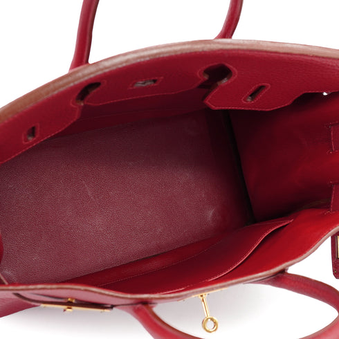 HERMES HAUT A COURROIES 32 ROUGE VIF FJORD HAND BAG 1993 CIRCLE W GOLD HARDWARE 90326656